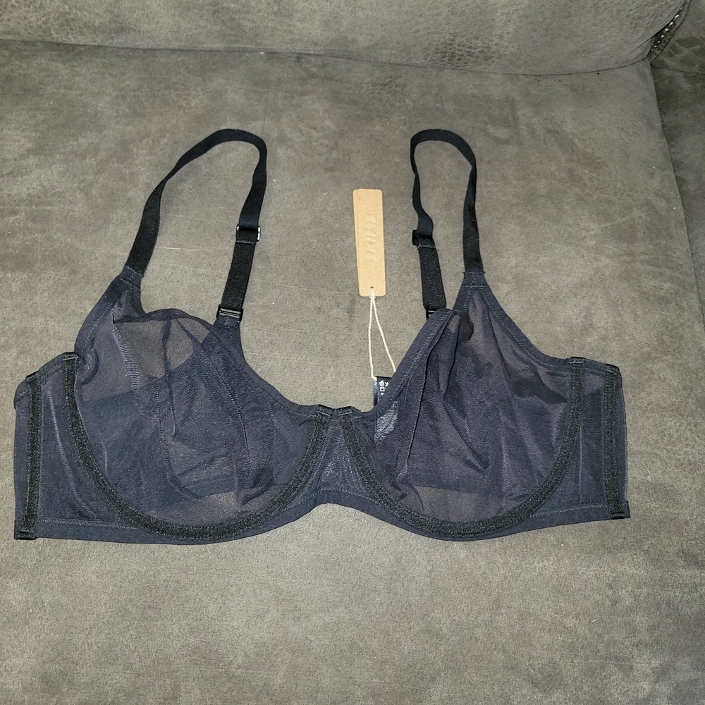 SKIMS Ultra Fine Mesh Strapless Bandeau Bra Women's 42C Onyx BR-UWR-2010
